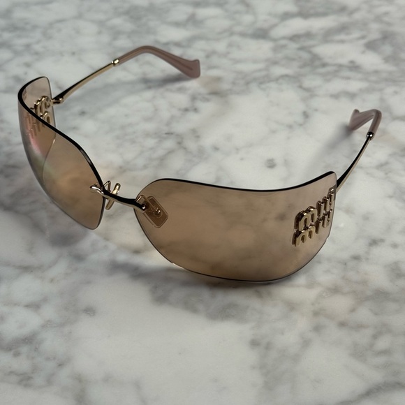 Miu Miu Brown Gradient Rimless Logo Sunglasses 80MM - Picture 2 of 8